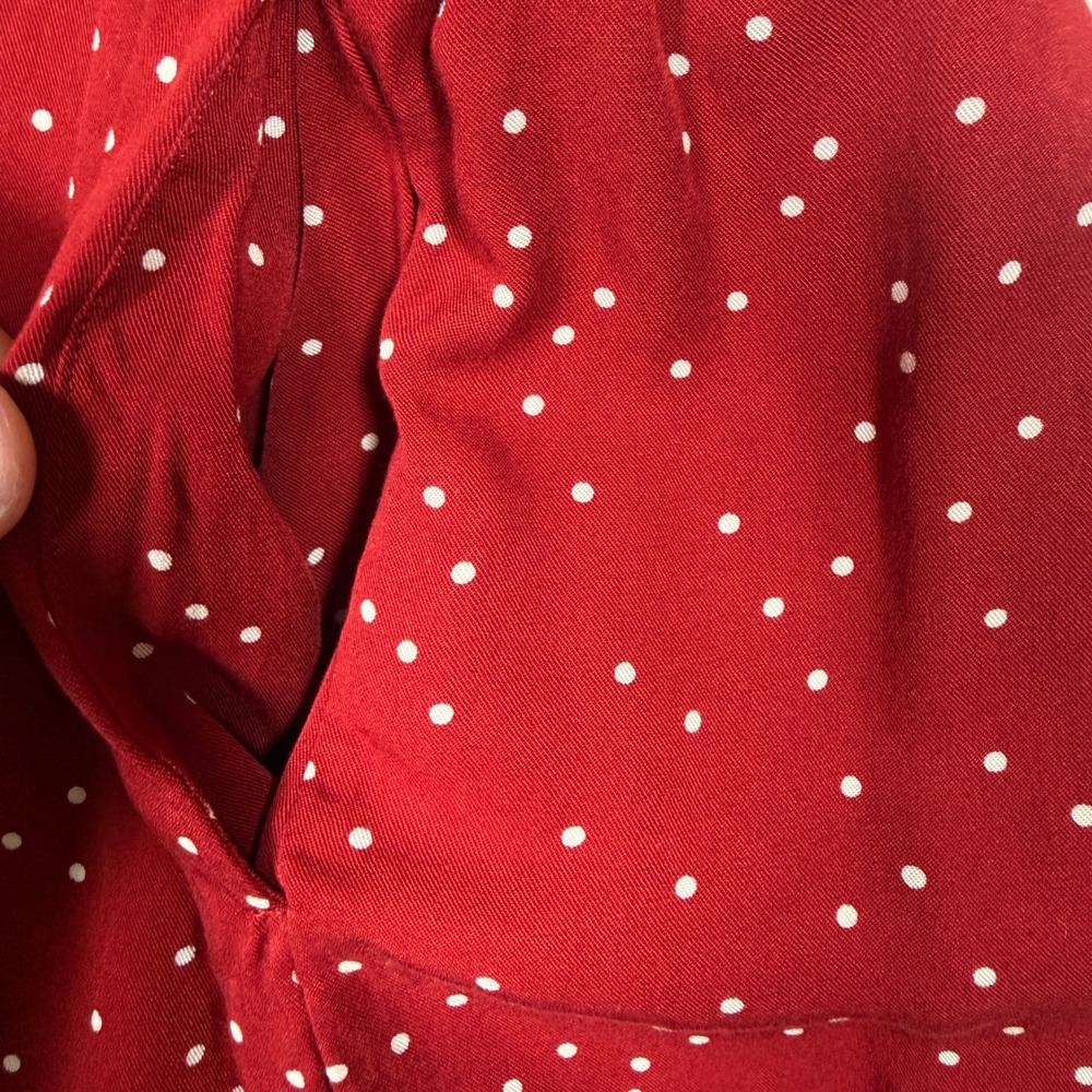 Uniqlo Womens Red Polka Dot Long Sleeve Button Front Belted Shirt Dress Size M - Picture 5 of 6